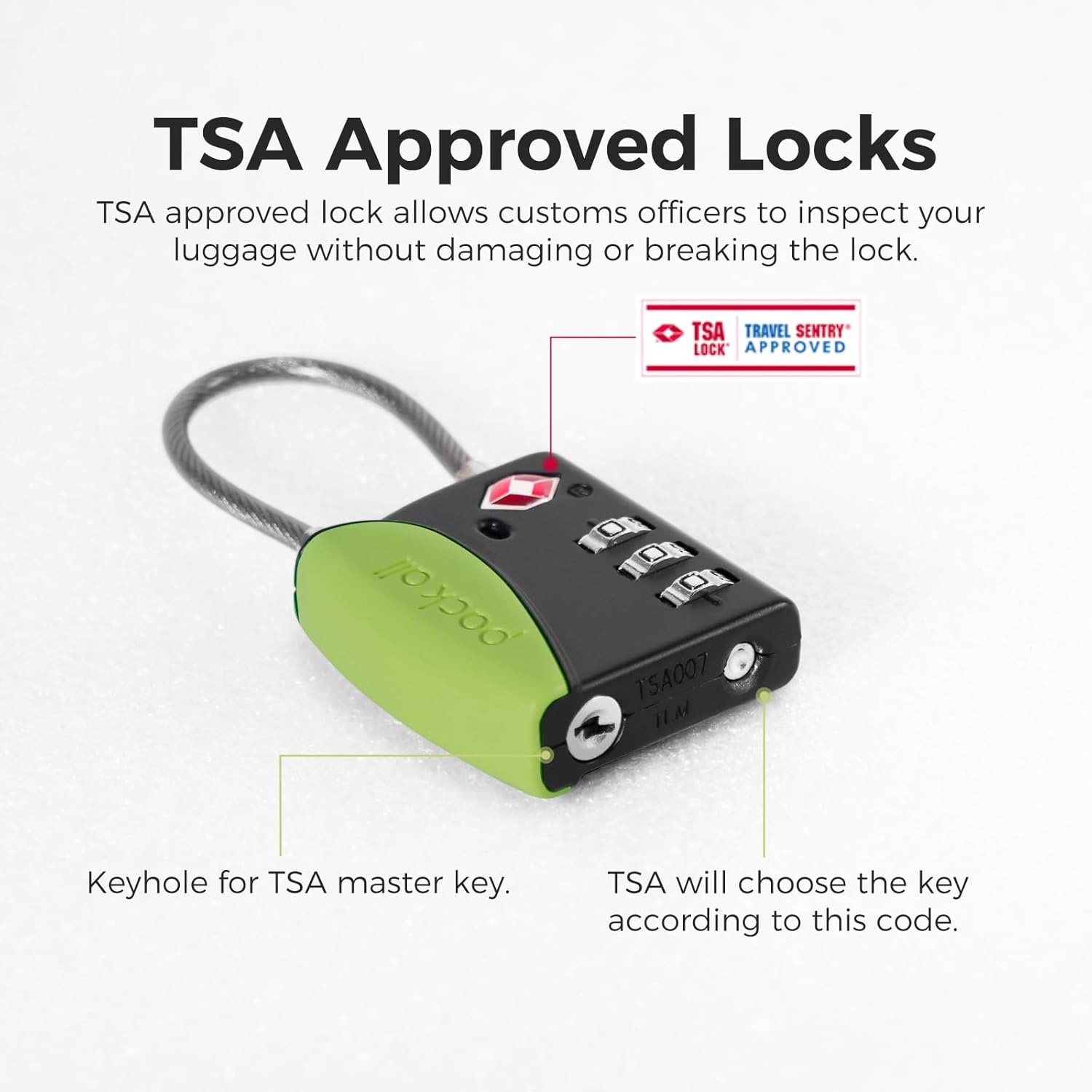 pack all TSA Approved Cable Luggage Locks, 3 Digit Combination Padlocks, Travel Lock for Suitcases