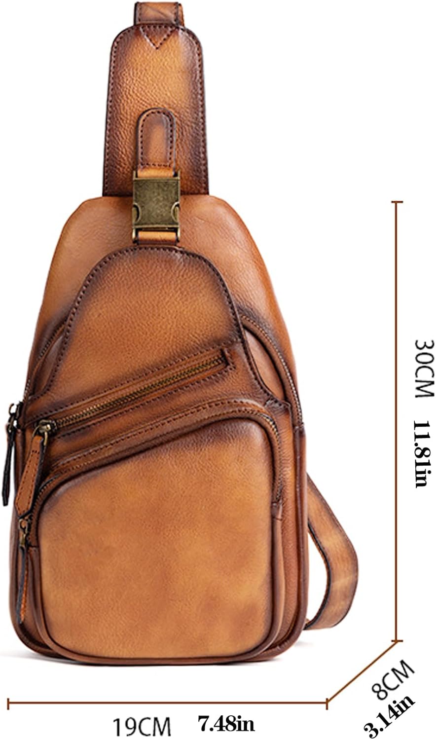 Genuine Leather Sling Bag for Men Women Backpack Chest Shoulder Satchel Crossbody Bags Casual Outdoor Daypack