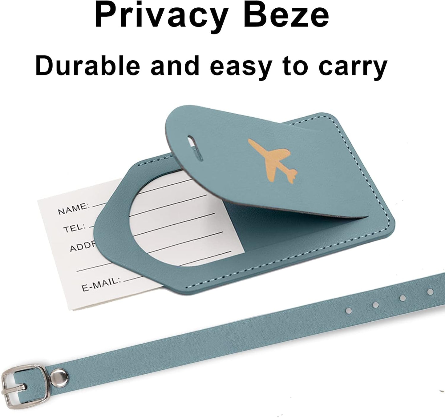 Real Leather Wallet RFID Passport Holder with Suitcase Tag Set Card Slots (Blue)