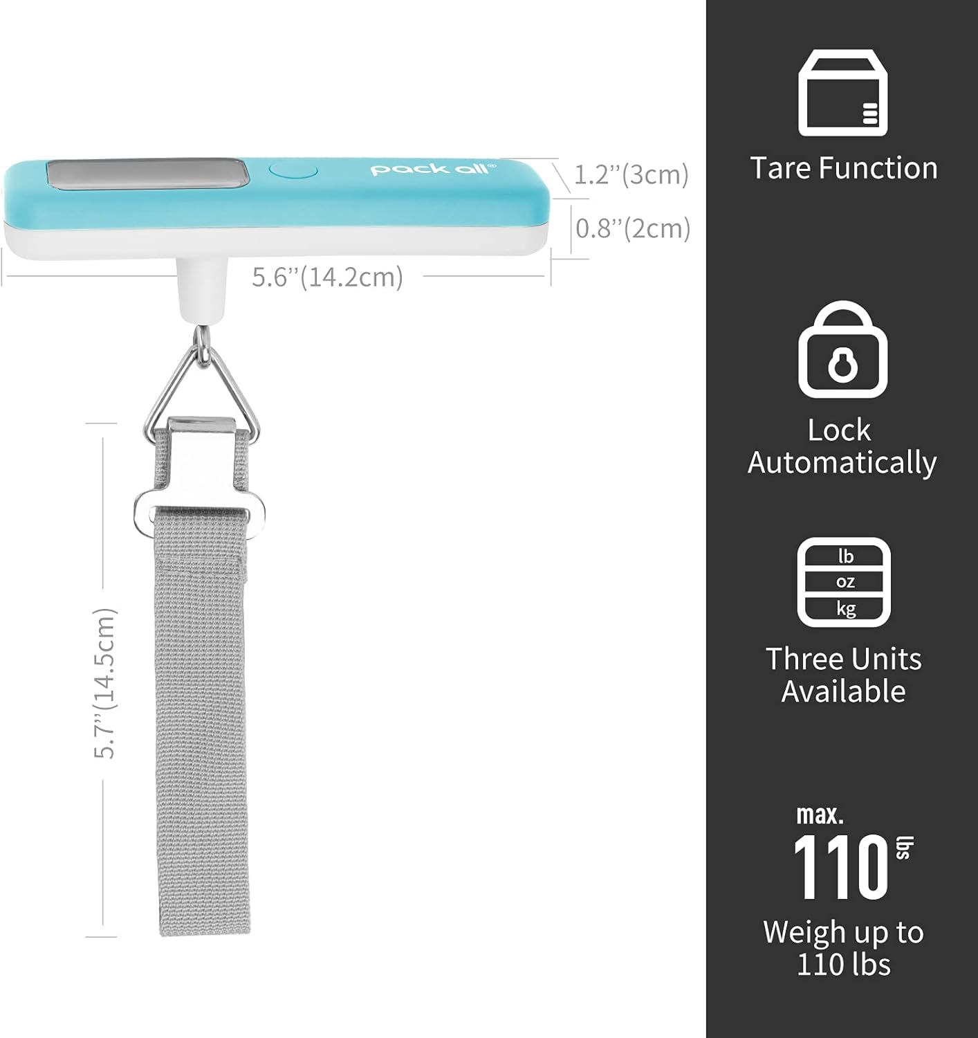 pack all 110 Lbs Luggage Scale, Digital Handheld Luggage Scale, Travel Weight Scale for Luggage with Backlit LCD Display, Battery Included