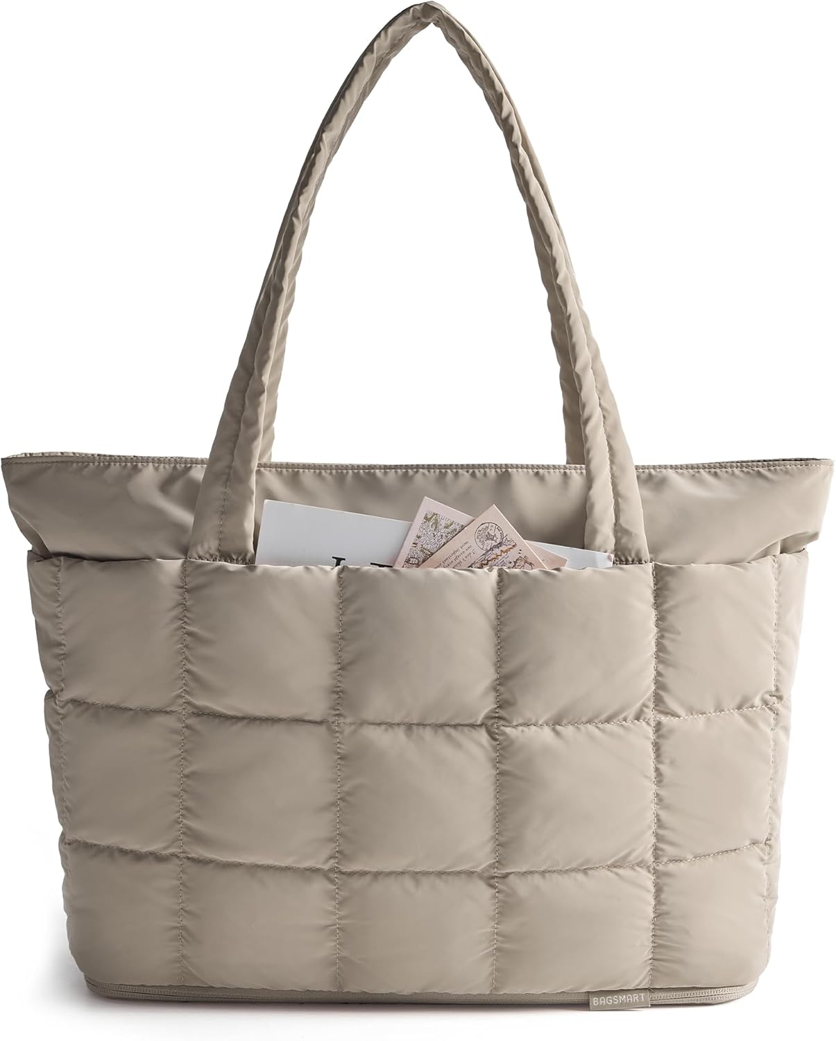 BAGSMART Expandable Tote Bag for Women, Puffer Work Tote Handbag, Quilted Carry-On Travel Gym Bag
