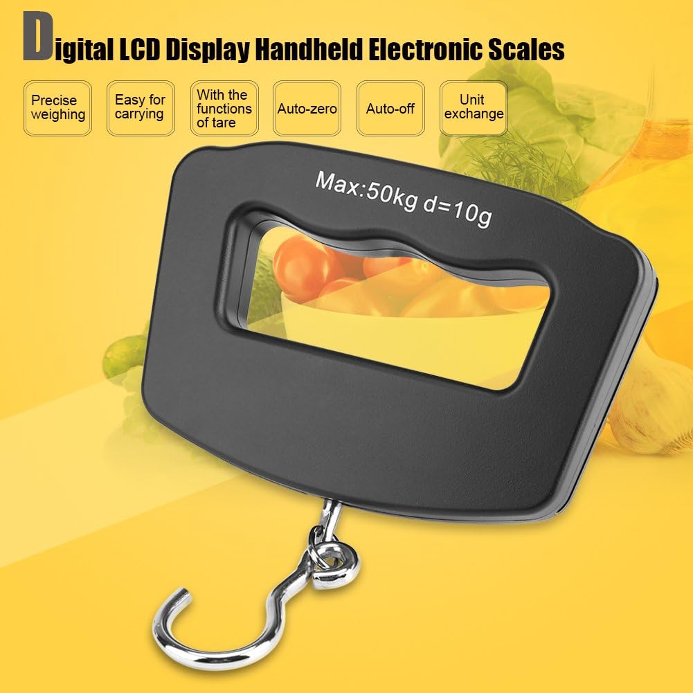 Digital Luggage Scale Mini Hanging Electronic Scale with Handle, Large Hook, LCD Display for Travel, Fish Weighing, Support Unit Conversion - KG, G, Lb, Oz