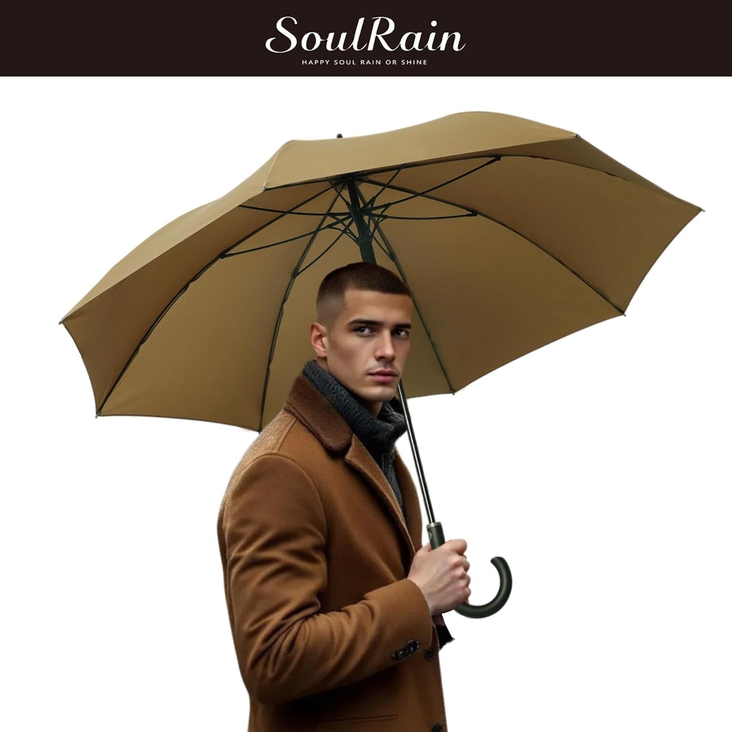 SoulRain 50 Inch Large Stick Umbrella Windproof Automatic Open Oversized J Handle Umbrellas for Men and Women Unbreakable Strong Travel Golf Umbrella