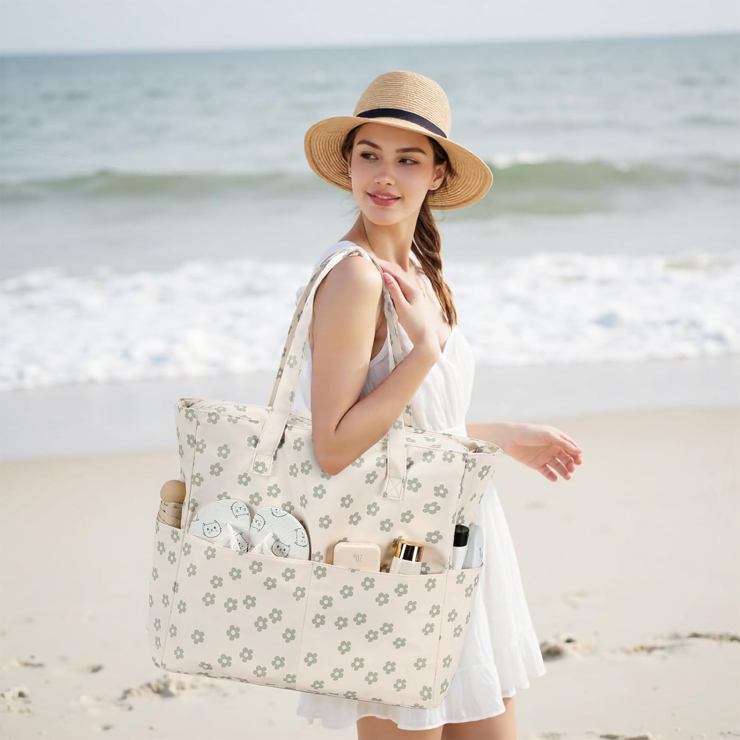 Bluboon Waterproof Beach Tote Pool Bags for Women Ladies Extra Large Carry On Bag With Wet Compartment for Weekender Travel