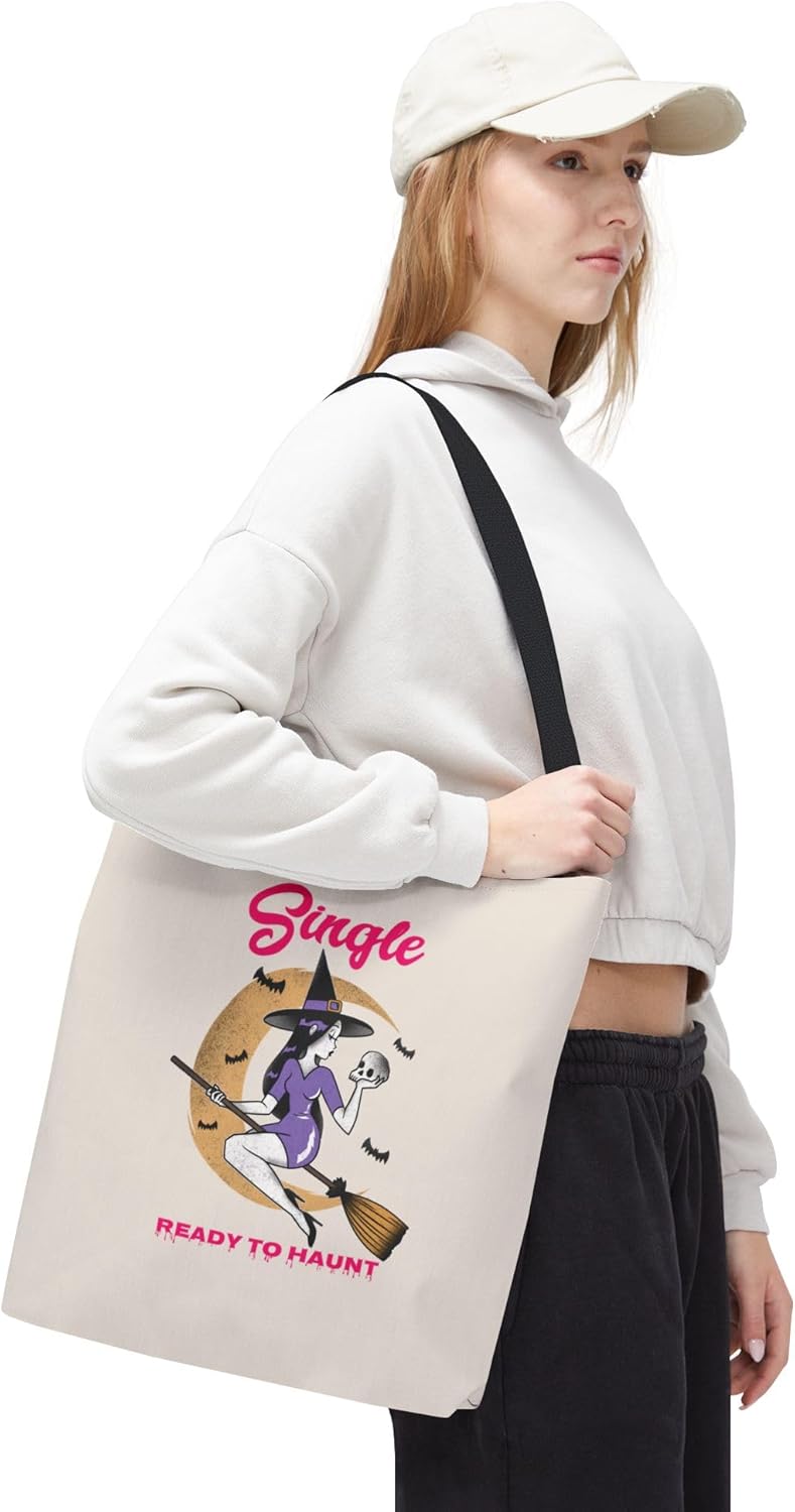 Halloween Tote Bag for Singles, Single and Ready to Haunt, Witchy Tote, Spooky Gift Bag, Fall Vibes, Breakup Gift for her
