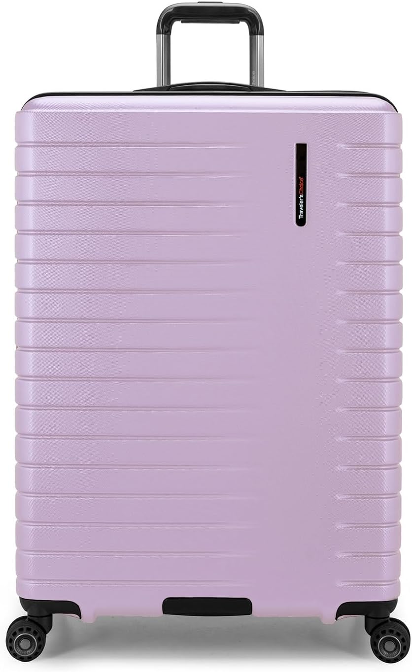 Traveler's Choice Archer Polycarbonate Hardside Spinner Luggage Set, Tie Down Straps, Purple, Checked 29-Inch