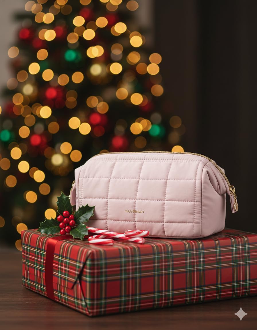 BAGSMART Makeup Bag Travel Toiletry Bag, Wide-open Zipper Pouch, Pink