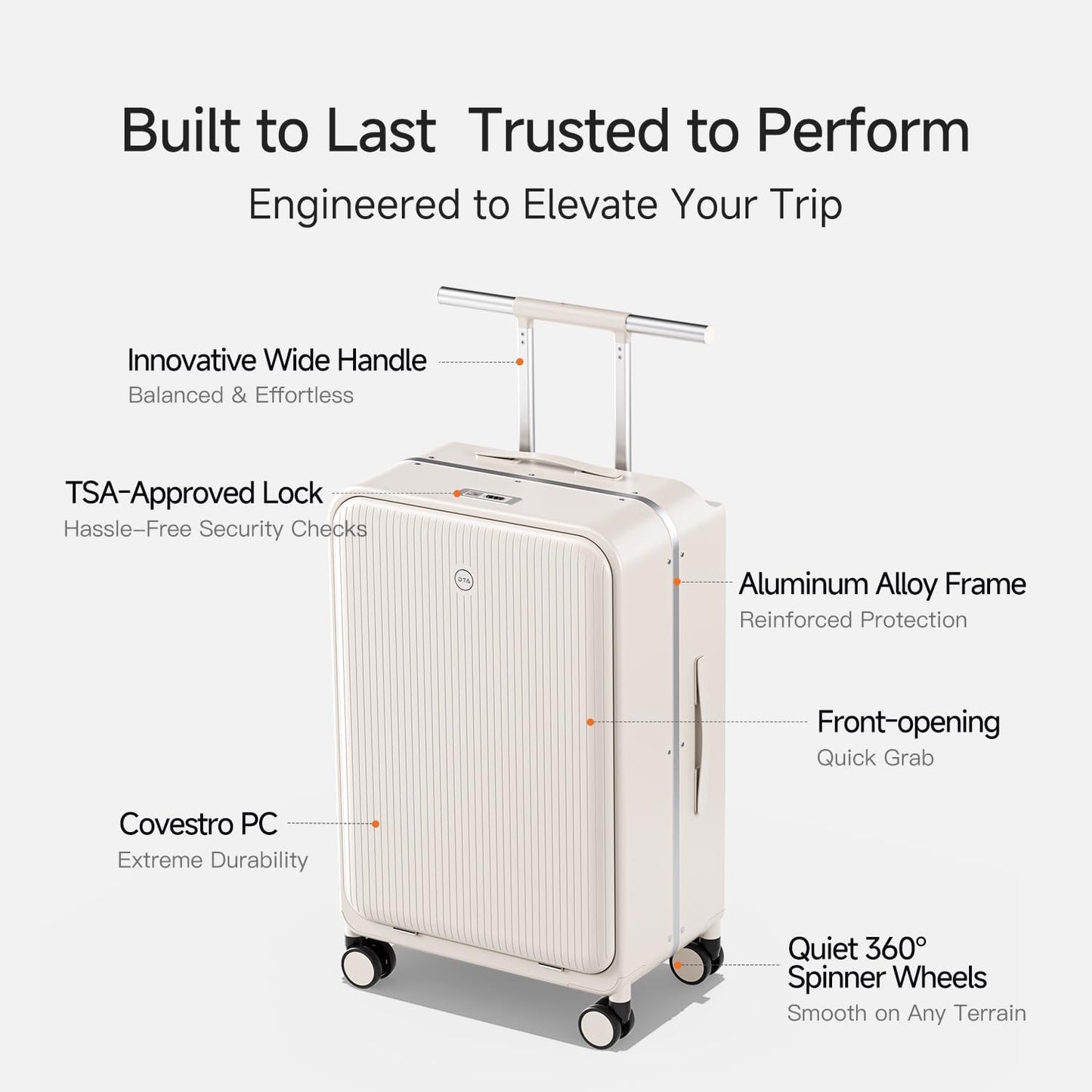 Top Opening 20-inch Carry On Luggage - Zipperless, Aluminum Frame Hard Shell PC Suitcase, Noble TSA Airline Approved Suitcases with Spinner Wheels (Beige)