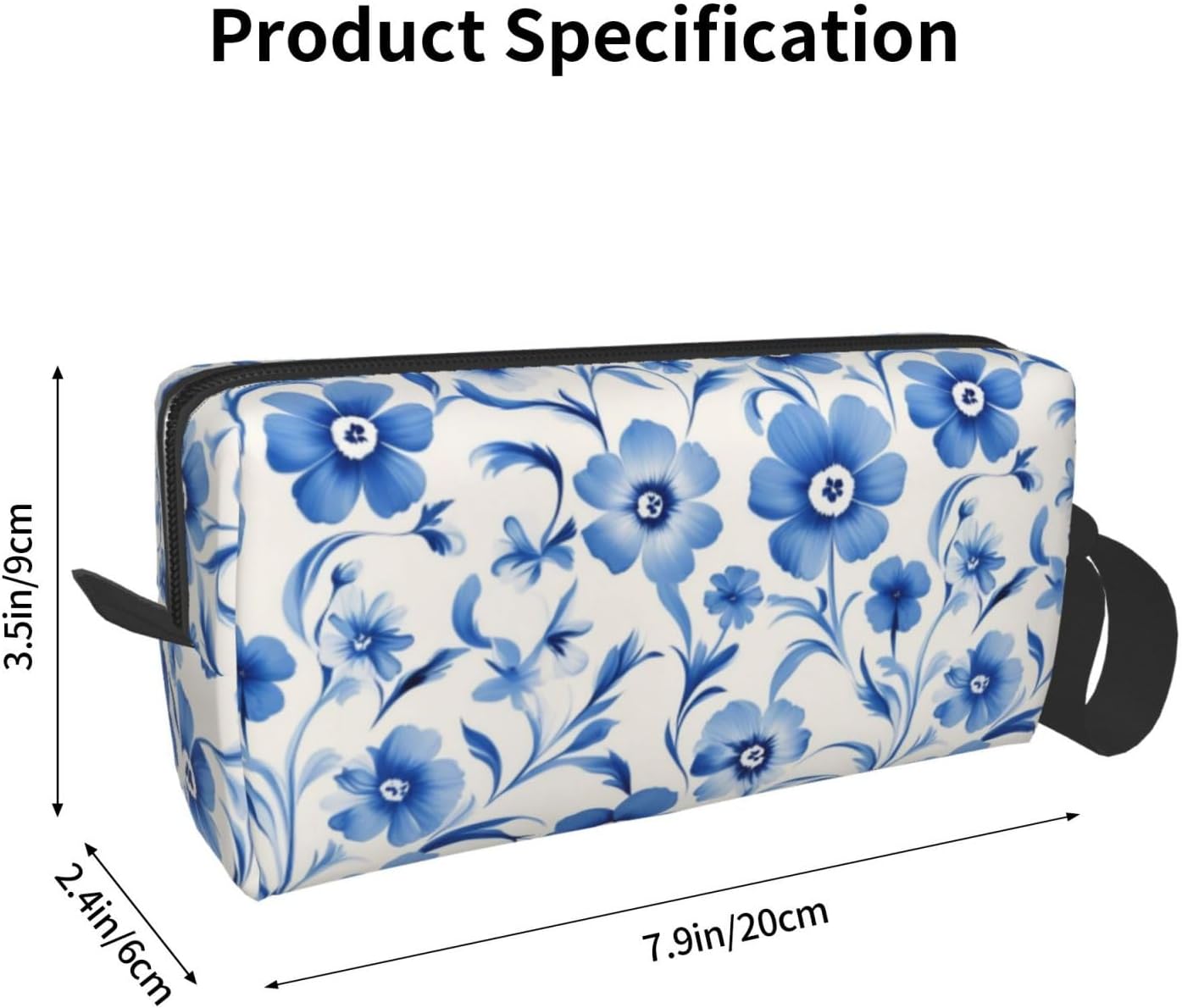 Blue Elegant Flower Makeup Bag Small Compact & Durable Travel Cosmetic Bag Organizer Oxford Fabric Multi-Purpose Storage Perfect for Travel, Gym, Daily Use