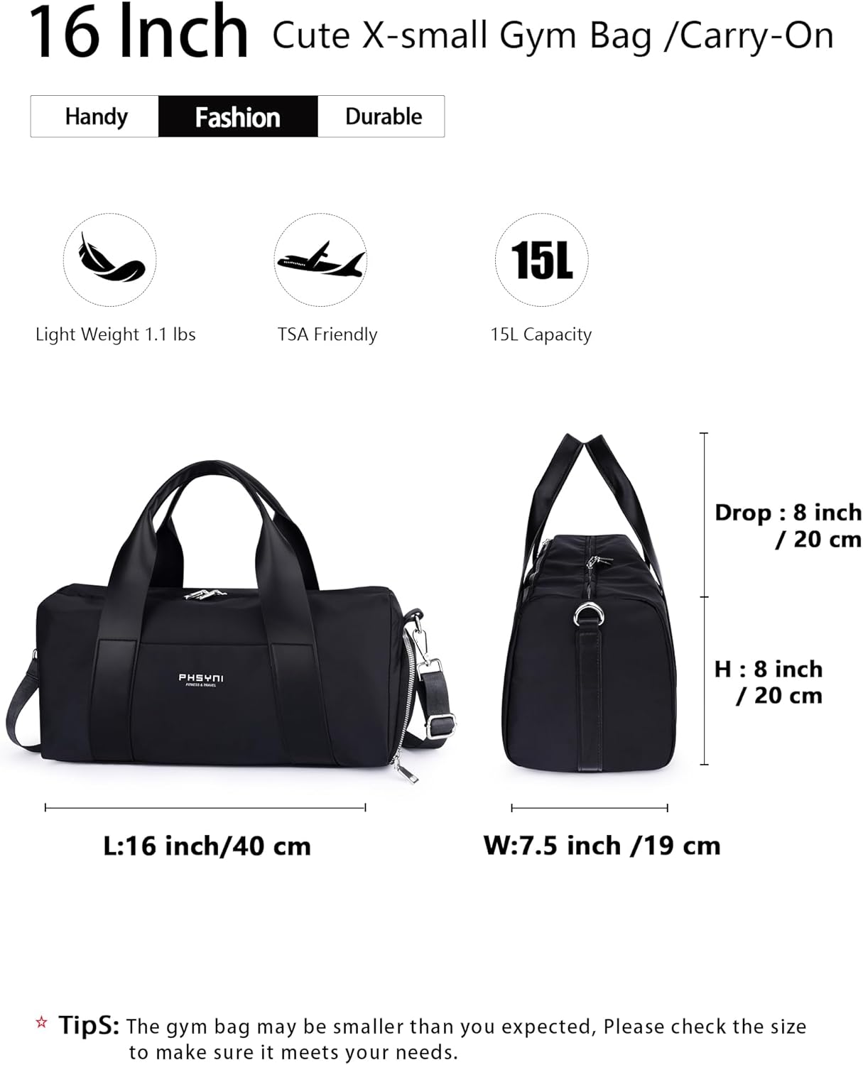 Compact Sports Gym Bag for Women & Girls and Kids, Cute Mini Duffle Bag with Wet Pocket & Shoes