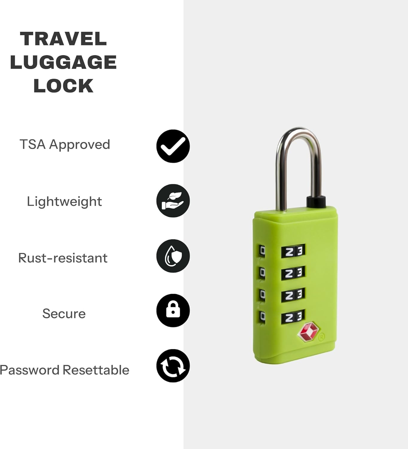 TSA Locks for Luggage, Small Combo Lock for Suitcase, 4 Digit Combination Lock for Outdoor, Gym Locker, Cabinet, Gun Case, Travel Safe Padlock with Code for Backpack, Bag Zipper (Green)