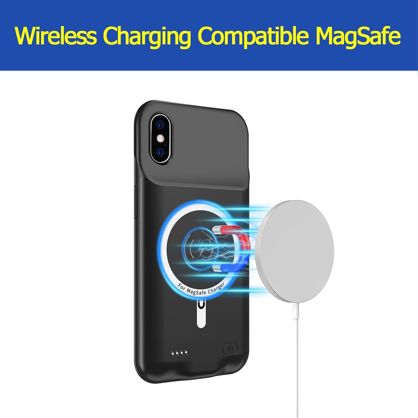 Battery Case for iPhone X/XS, Enhanced 10000mAh Portable Protective Wireless Charging Case Support Carplay Compatible with iPhone X/XS (5.8 inch) Rechargeable Extended Battery Charger Case (Black)