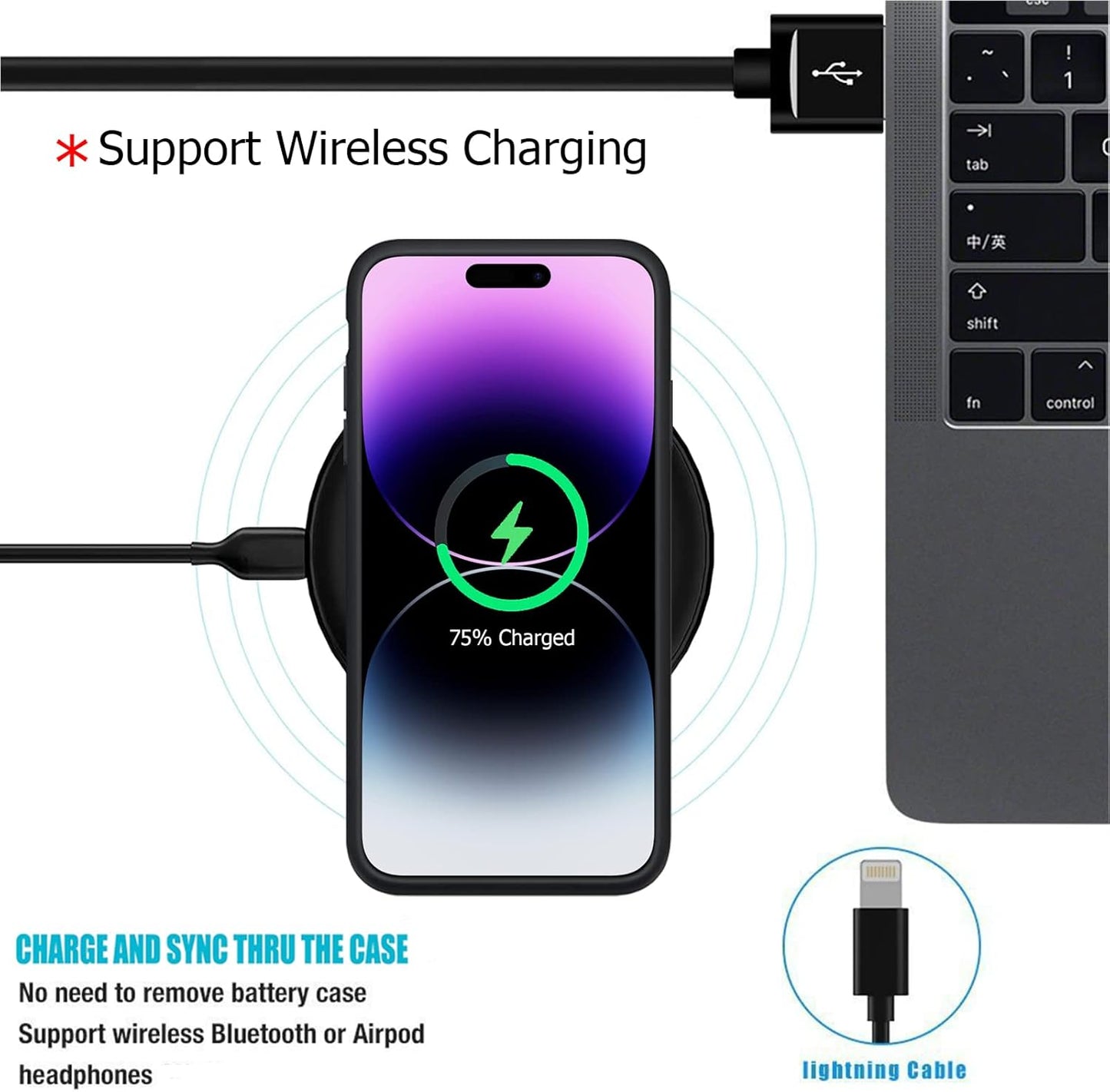 Battery Case for iPhone 14 Pro Max, 10800mAh High Capacity Smart Portable Charger Case Rechargeable Battery Pack Charging Case with Wireless Charging Compatible with iPhone 14 Pro Max (6.7 inch)-Black