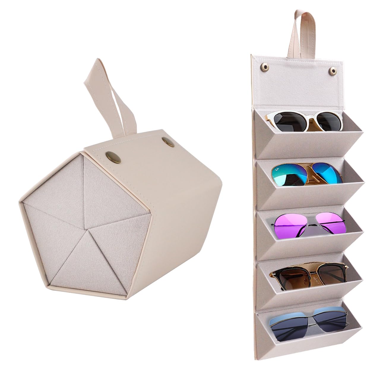 Kenpal Sunglasses Storage Organizer Holder Foldable Travel Case with 5 Slot Compartments for