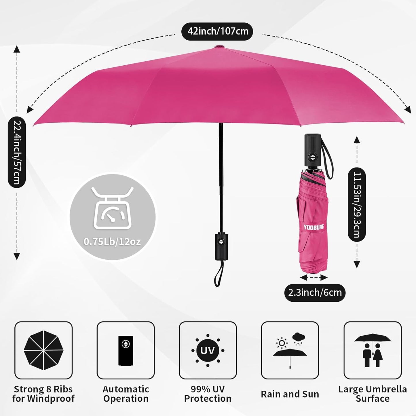 Yoobure Windproof Travel Umbrella - Automatic Umbrellas for Rain, Compact Folding Umbrella with UV Protection, Lightweight Portable Design for Backpack/Walking/Car, Sun & Storm Ready