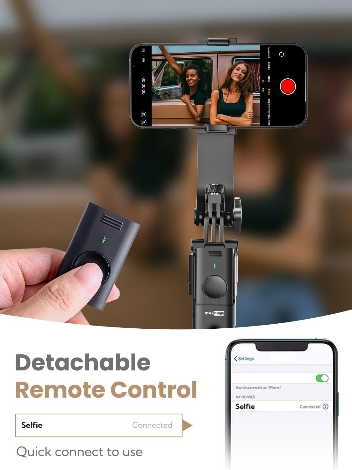 USKEYVISION Auto Face Tracking Tripod for iPhone 360°Rotation,Selfie Stick for Android w/Remote&Ground Spike,68” Phone Tripod Stand That Follows Your Movement for Video Recording,Vlogging(R01)