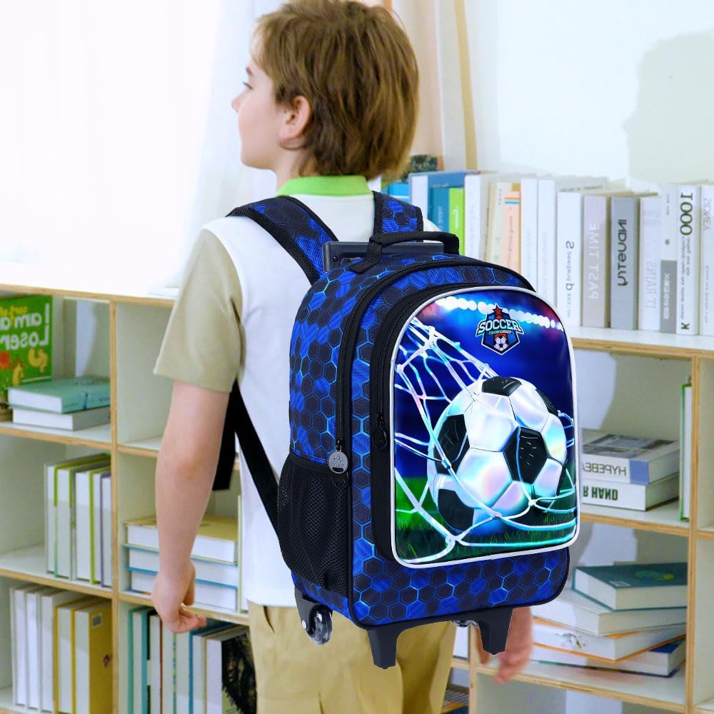 3PCS Rolling Backpack for Girls and Boys, Kids Roller Wheels Bookbag, Wheeled Elementary School Bag with Lunch Bag