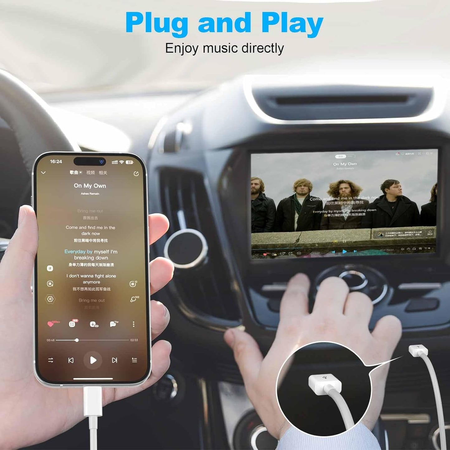Car Apple Carplay Cable，USB A to Lightning Cable 3FT Compatible with iPhone 14 13 12 11 Pro Max XR XS X Charger Cord，Car Charging Cord