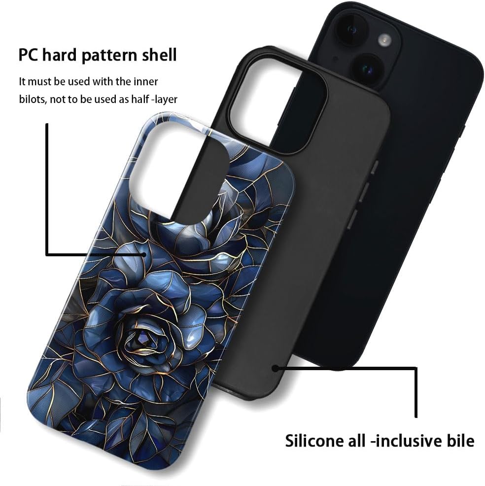 Case for iPhone 13 - Slim Fit Anti-Scratch Phone Case for Girl Women - Rose Floral Stained Glass (Glossy)
