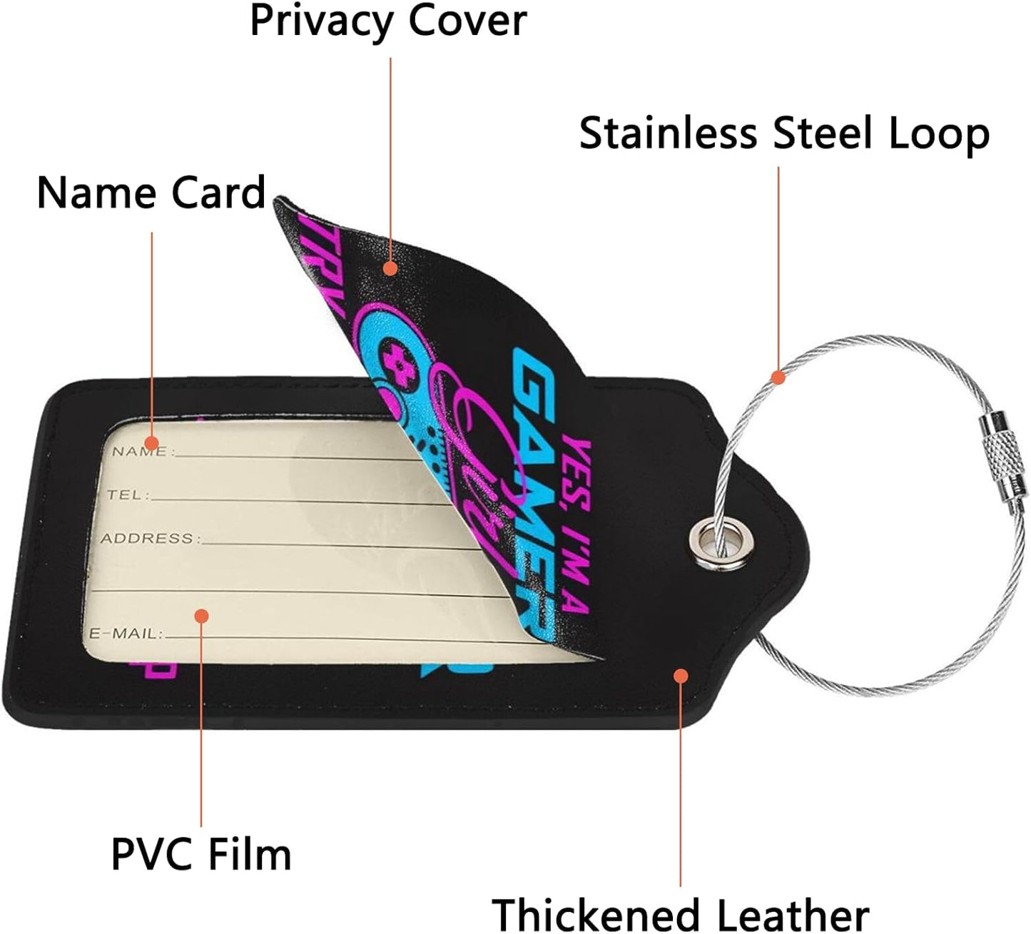 2 Pack Luggage Tags for Suitcase, Privacy Cover ID Label with Stainless Steel and Address Card for Travel Bag Backpack Cruise Ship Essentials Tag Girls Teens - I'm a Gamer Girl