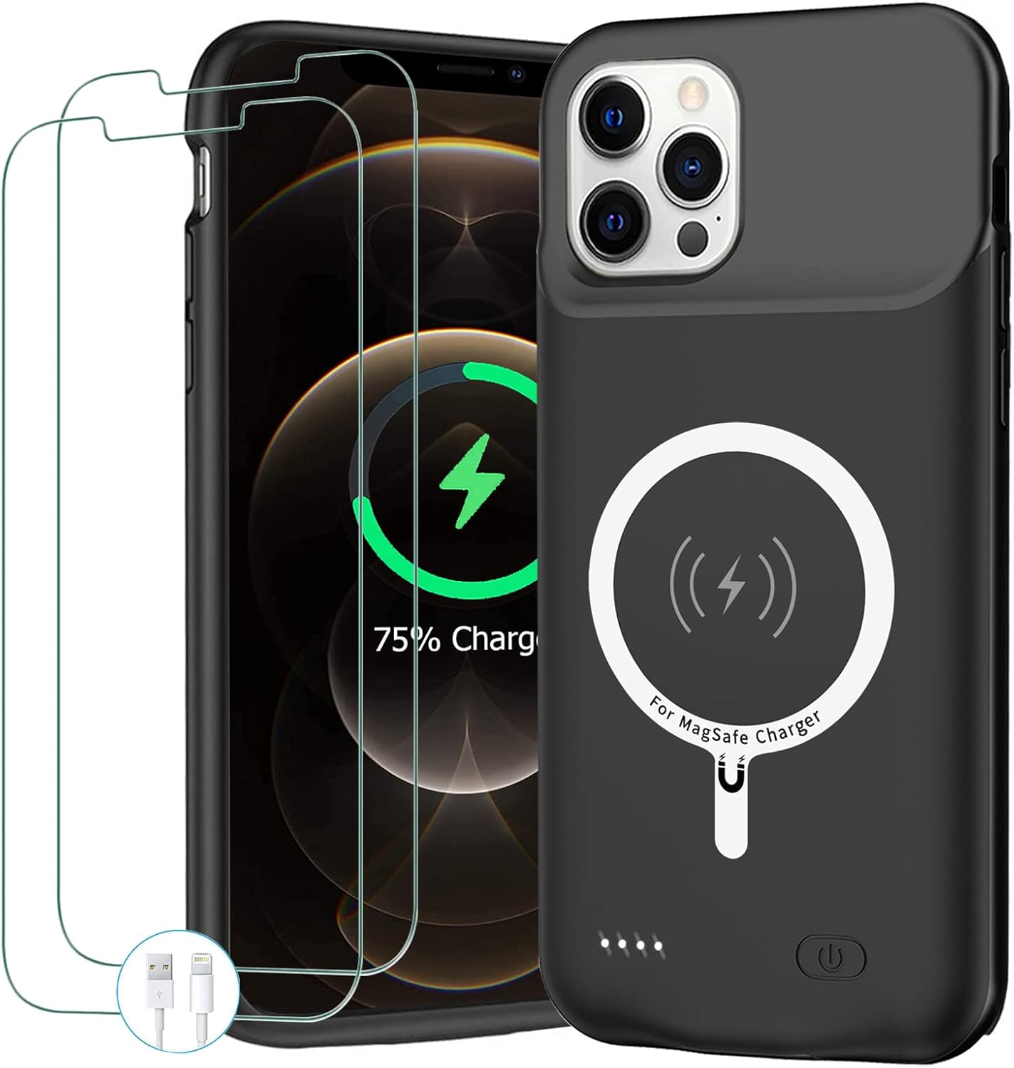 Battery Case for iPhone 12/12 Pro,Upgraded 10000mAh Portable Protective Charging Case with Wireless Charging Compatible with iPhone 12/12 Pro (6.1 inch) Battery Pack Charger Cover with Carplay (Black)