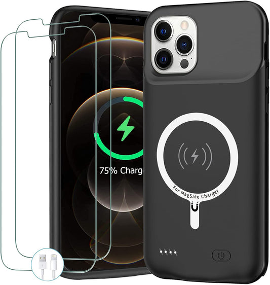 Battery Case for iPhone 12/12 Pro,Upgraded 10000mAh Portable Protective Charging Case with Wireless Charging Compatible with iPhone 12/12 Pro (6.1 inch) Battery Pack Charger Cover with Carplay (Black)