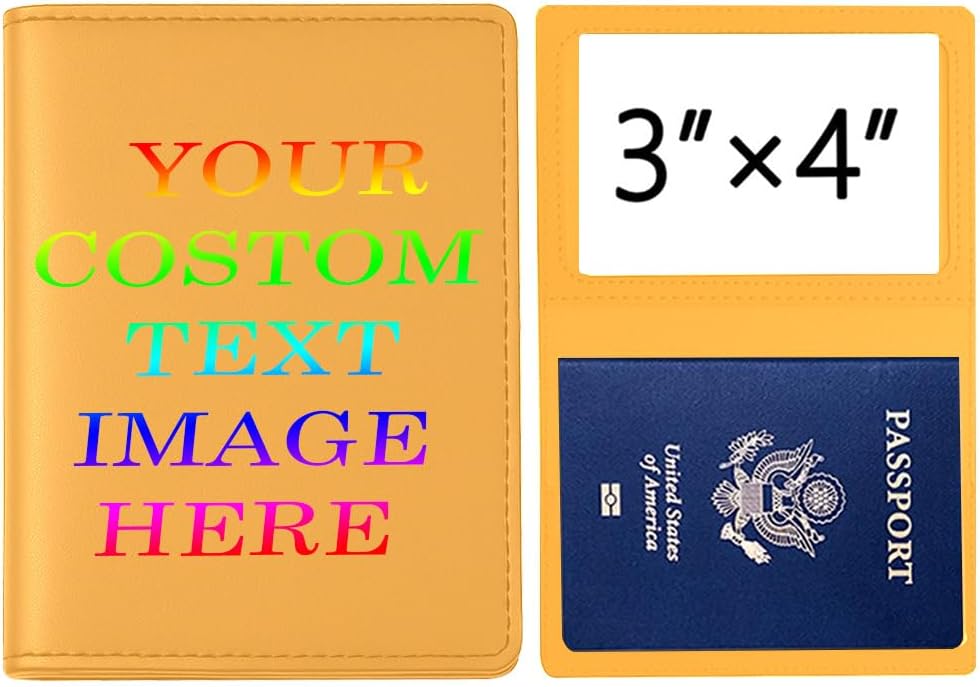 Personalized Passport Holder – Custom Name or Logo, PU Leather Travel Wallet for Men & Women, Fits Passport, Compact Travel Accessory Gift (Yellow)