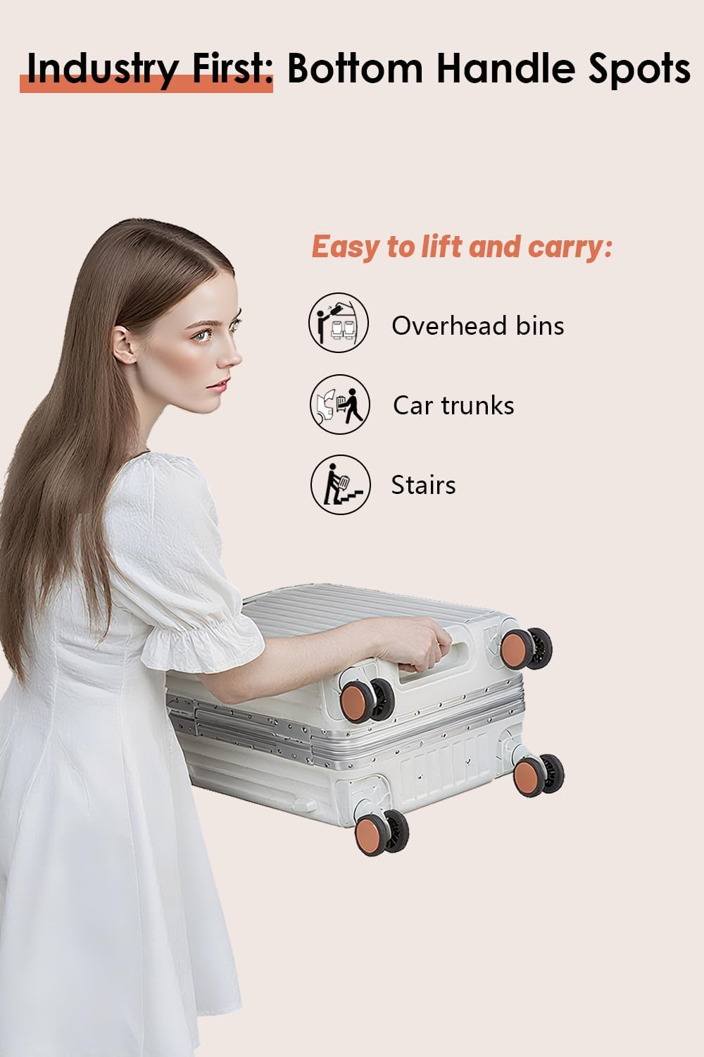 HotWay Carry On Luggage with Leather Handle, PC Zipperless Suitcase with Spinner Wheels and TSA