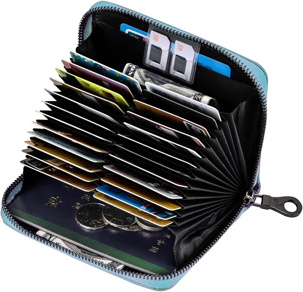 Genuine Leather Wallet Credit Card Holder RFID Blocking Travel Passport Organizer for Men and Women (Blue)