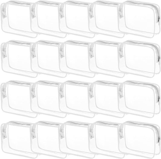 20 Pack Clear Cosmetics Bags for Women Men Waterproof Toiletry Bags PVC Makeup Bags Organizer Case with Zipper for Travel Bathroom (20 White(Large))