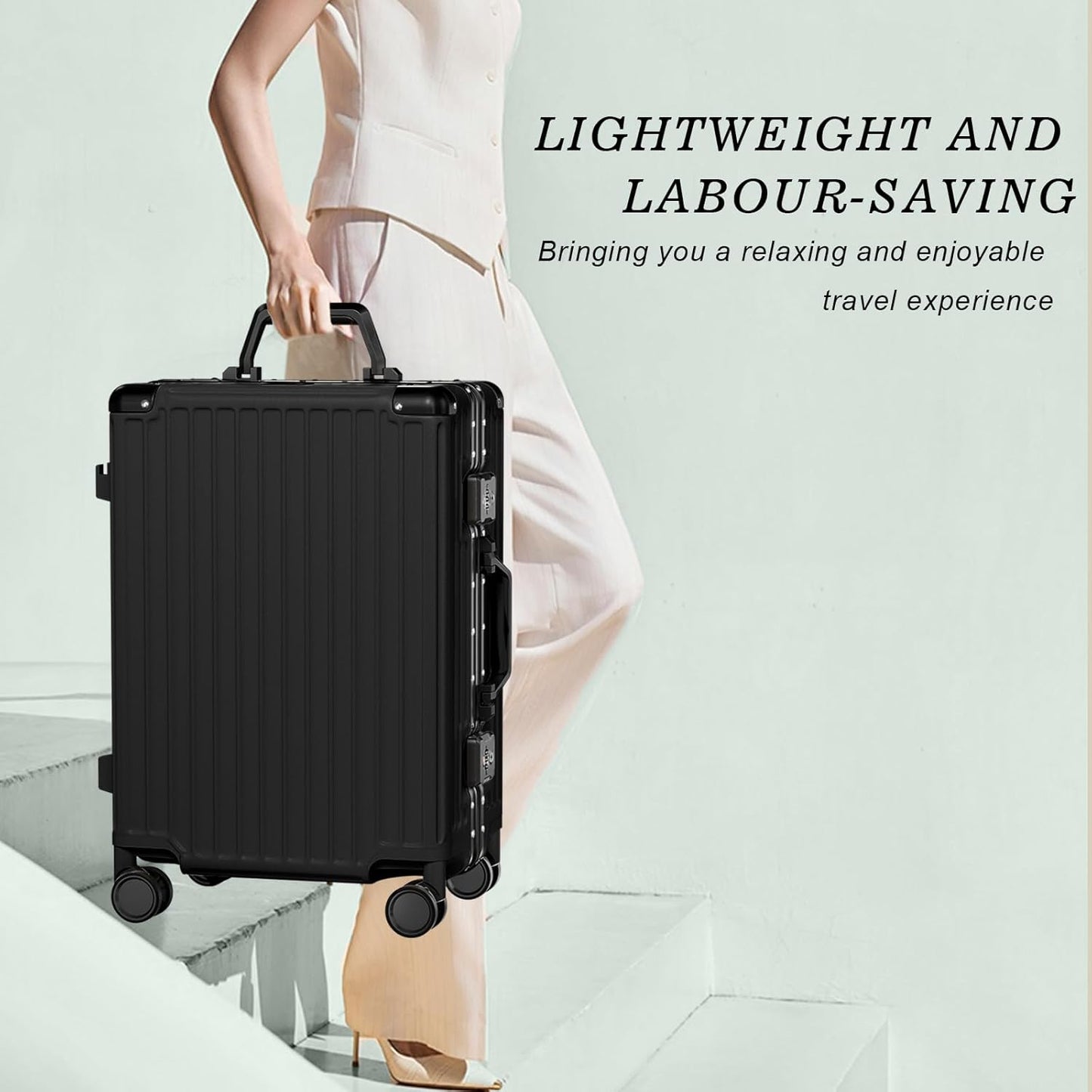 AnyZip Luggage PC+ABS Aluminum Frame Zipperless Checked Luggage Hard Shell Suitcase with TSA Lock Double Spinner Wheels 24 Inch Black