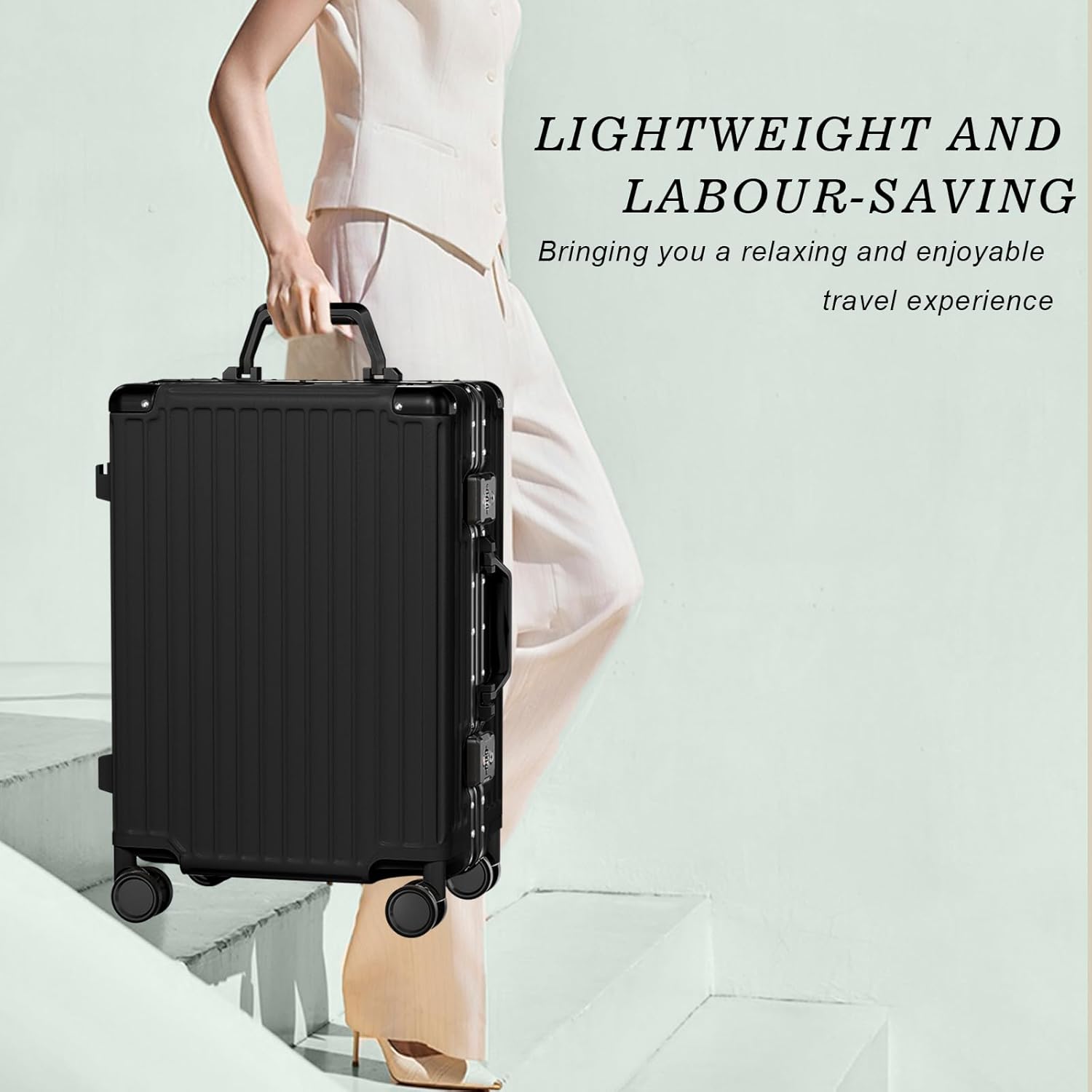 AnyZip Luggage PC+ABS Aluminum Frame Zipperless Checked Luggage Hard Shell Suitcase with TSA Lock