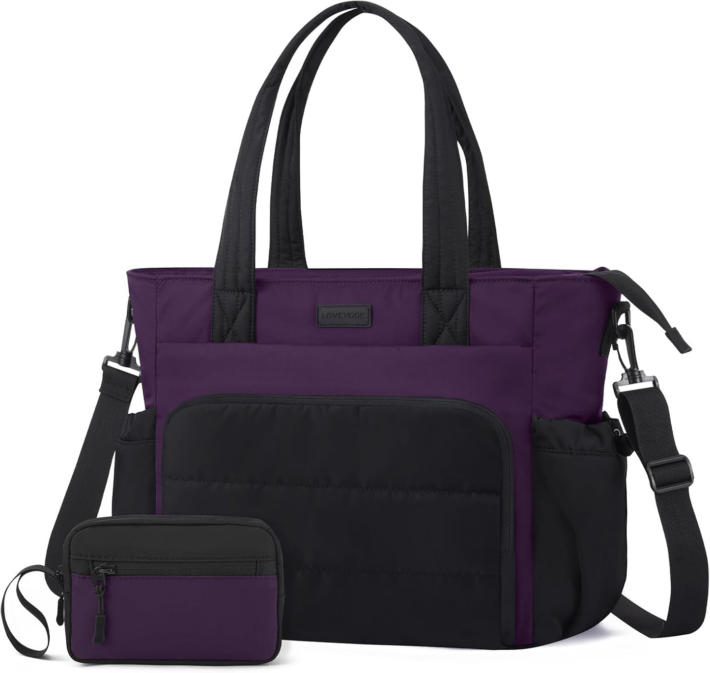 LOVEVOOK Tote Bag for Women, 15.6 Inch Puffer Laptop Work Tote with Cup Holder, Quilted Nurse Bag