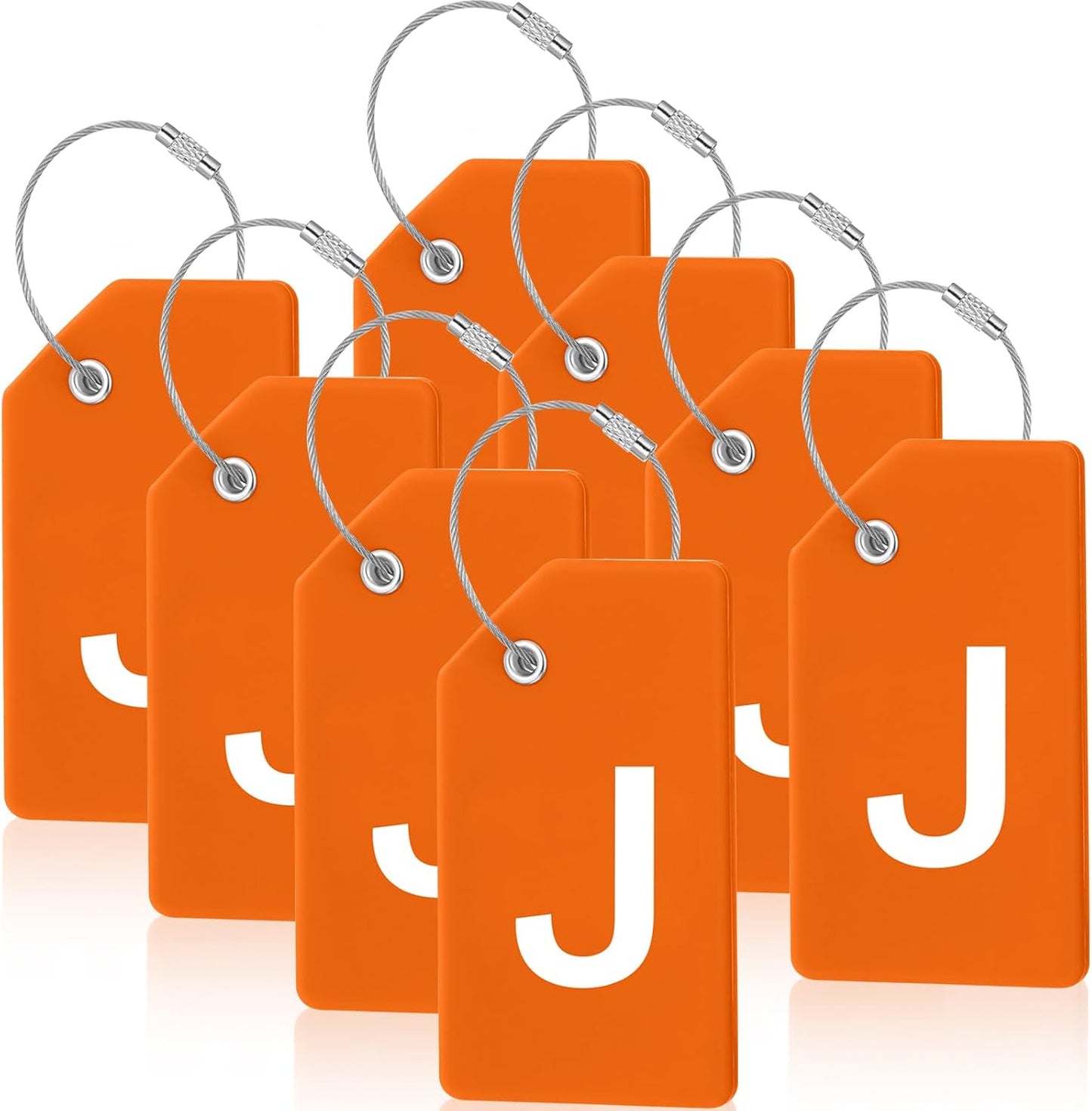 8 Pcs Initial Letter A-Z Luggage Tags Silicone Suitcase Instrument Tag with Name Card and Stainless Steel Loop(Letter J,Orange)
