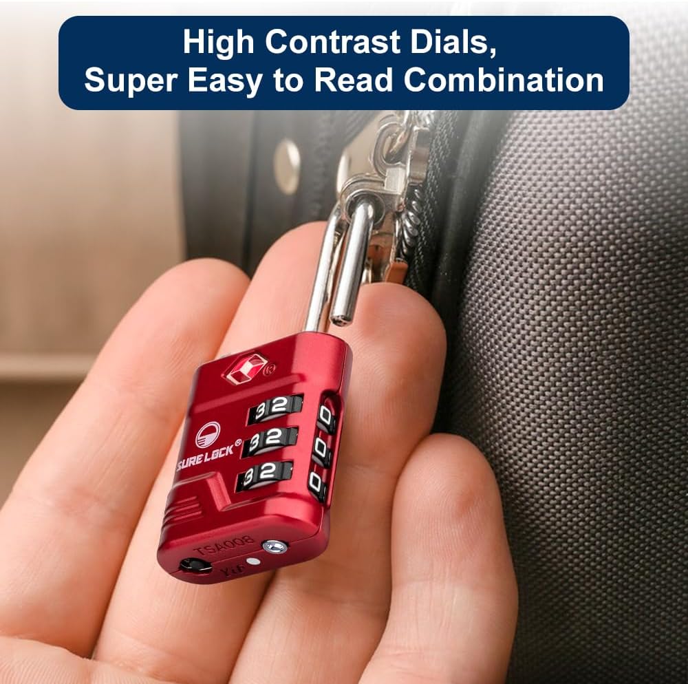 SURE LOCK TSA Locks for Luggage, TSA Approved Luggage Locks with Open Alert, TSA008 Key for High