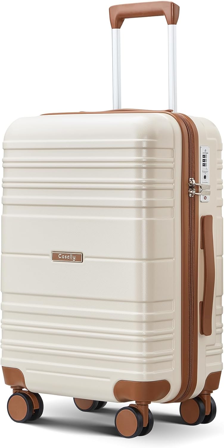 Luggage Set 3 Piece Luggage with TSA Lock,Hardshell PC+ABS Spinner Wheels,Carry on Lightweight Suitcase,YKK Zippers (Beige, 20 Inch)