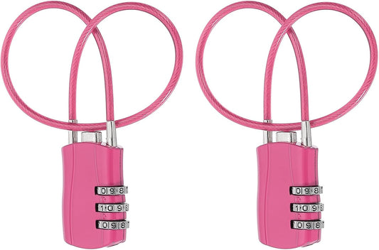 MECCANIXITY 2 Pcs Luggage Travel Lock, 3 Digit Cable Combination Lock 1-3/16" Width Body with 12" Long Cable for Suitcase Bag Cabinets Small Fences Gym, Rose