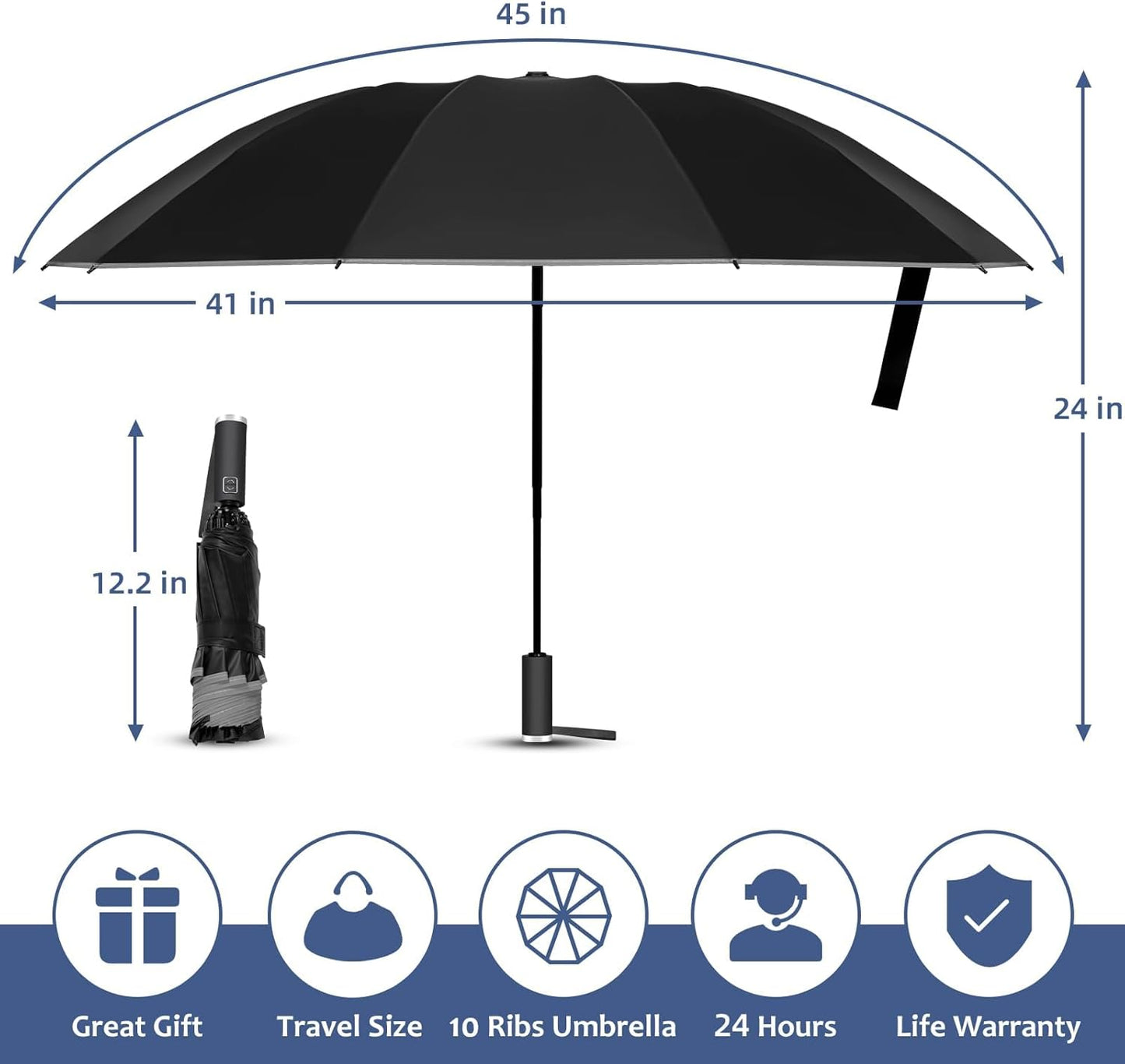 VOUUY 2-Pack Travel Umbrella, Unbreakable 10 RIBS, Windproof Umbrellas for Rain & Sun, Automatic, Foldable Reverse Rain Umbrella for Women Men