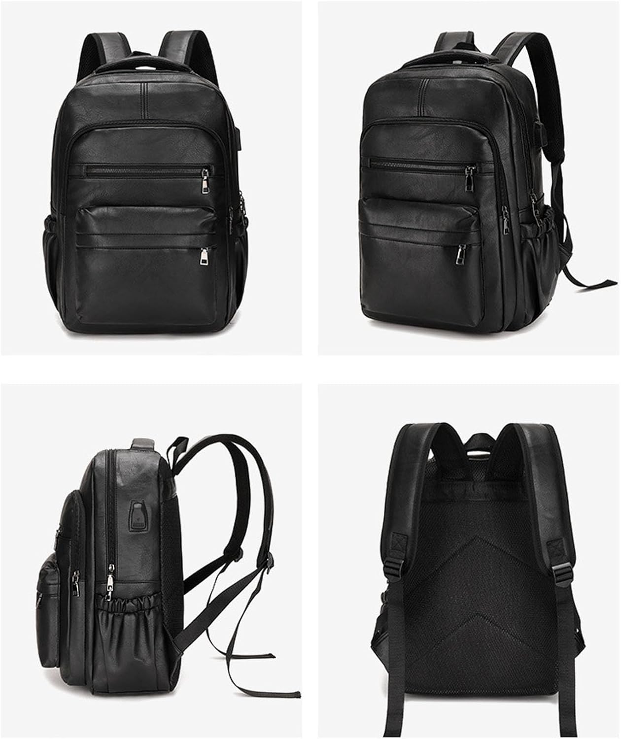 Vintage Leather Waterproof Backpack for Men 16" Laptop Bag Casual Daypack Business Travel Rucksack (Black)