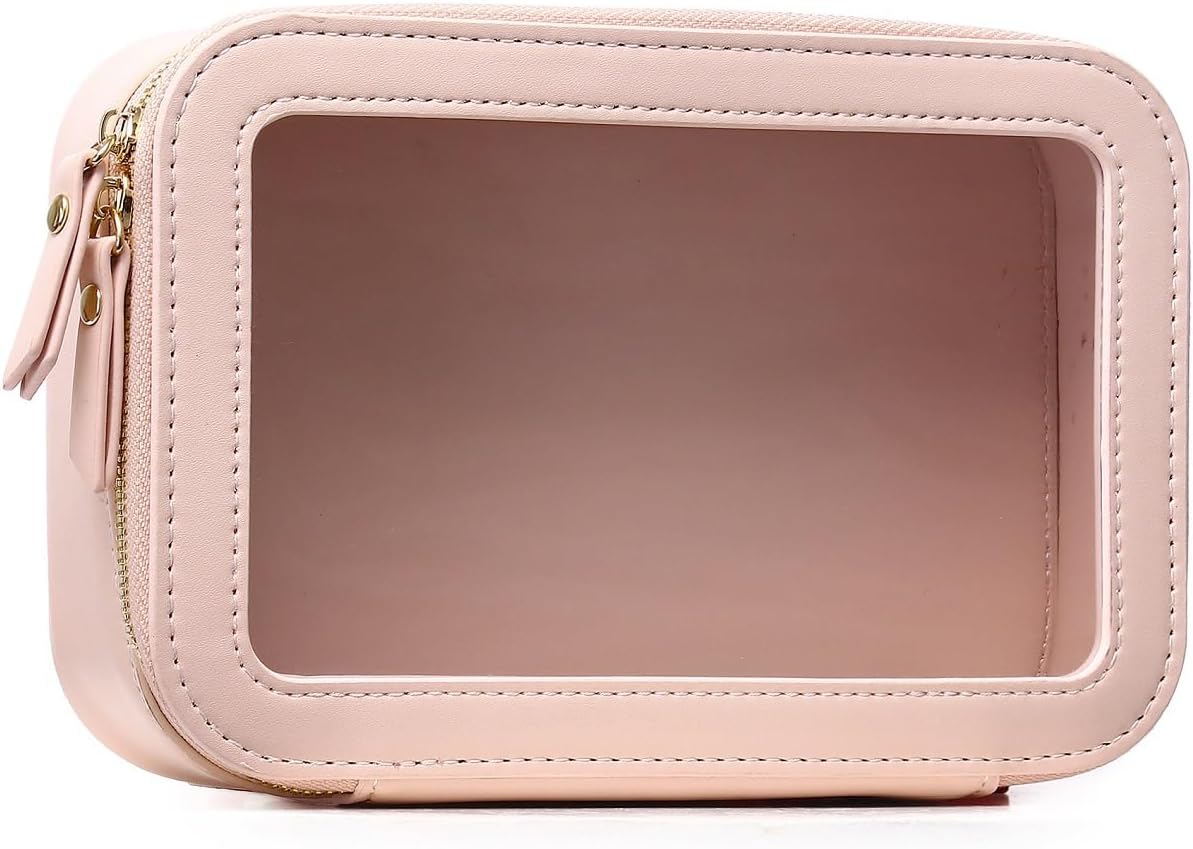 Clear Makeup Bag Small Cosmetic & Toiletry Bag Waterproof Travel Case Women's Pouch Organizer Makeup Bag for Car with Zipper (Pink, Small-1)