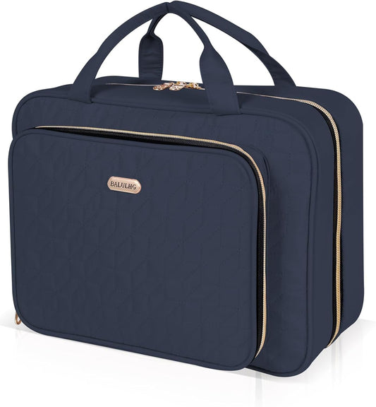 Travel Hanging Toiletry Bag for Women, 12'' x 4.3'' x 9'' Makeup Bag Cosmetic Organizer Waterproof with Hanging Hook Multiple Pockets for Women Travel Essentials Blue