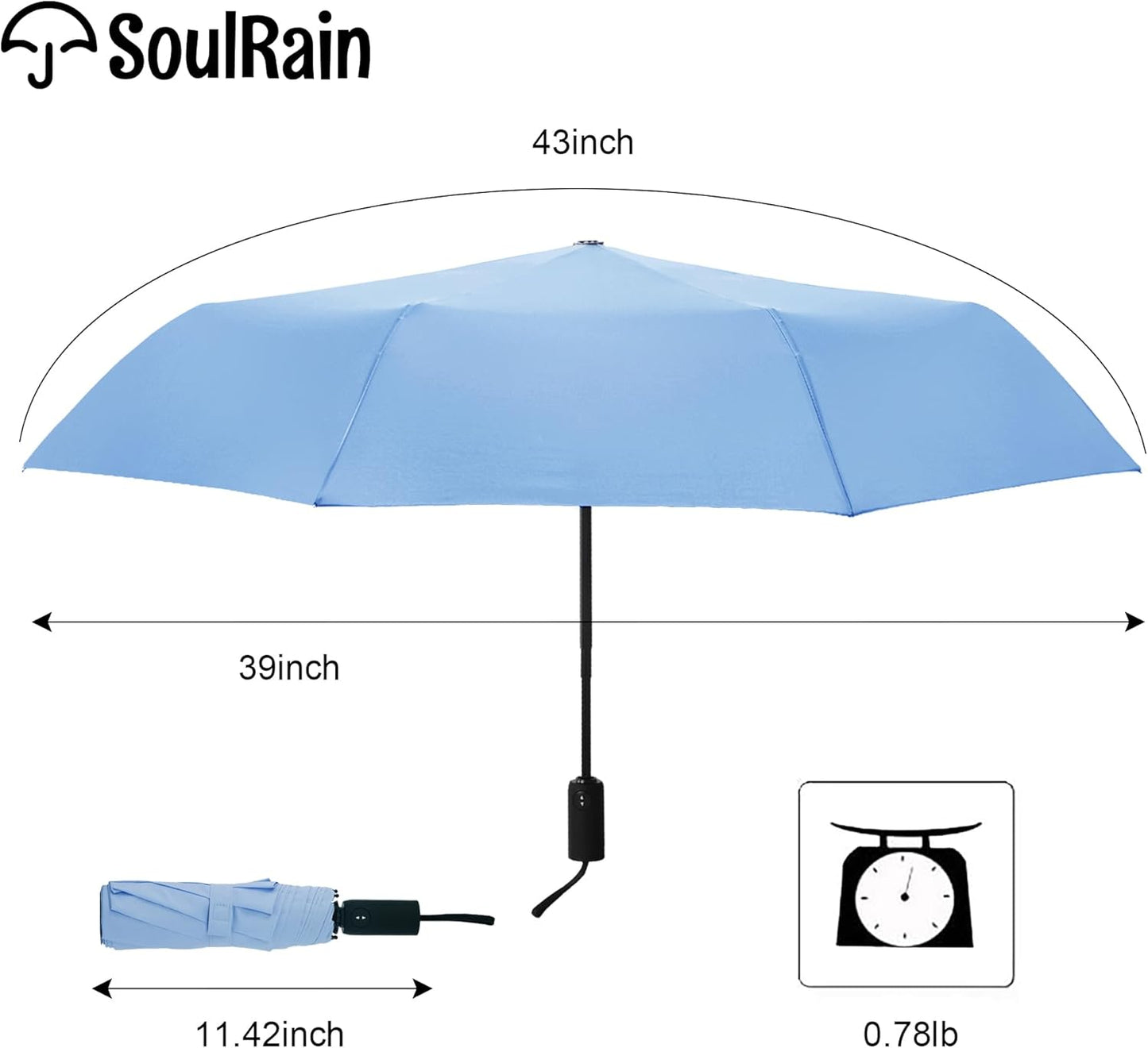 SoulRain Travel Umbrella - Compact Umbrella for Rain - Perfect Large Auto Folding Umbrella - Ideal Car umbrella, Small umbrella, and Travel Companion