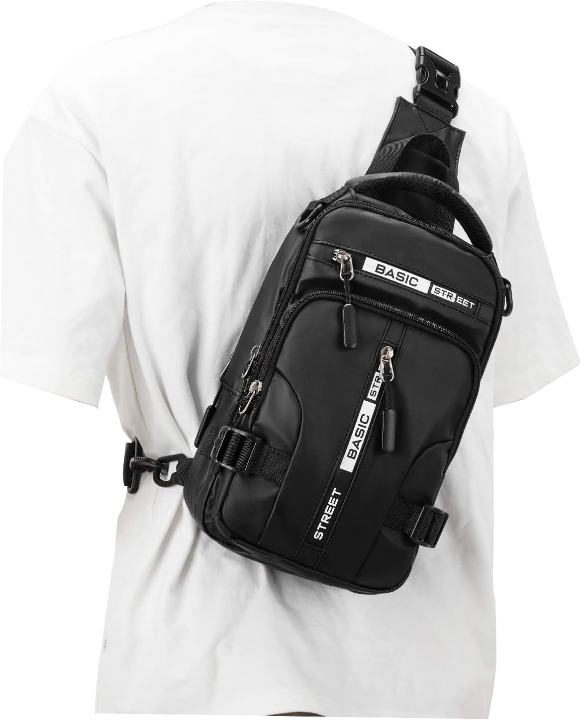 Large Black Sling Bag for Men Women, Mini Anti Theft One Strap Motorcycle Sling Backpack, Small Sling Chest Bag Daypack Crossbody Backpack with Usb Port for Casual Travel Hiking Gym Outdoor Sports