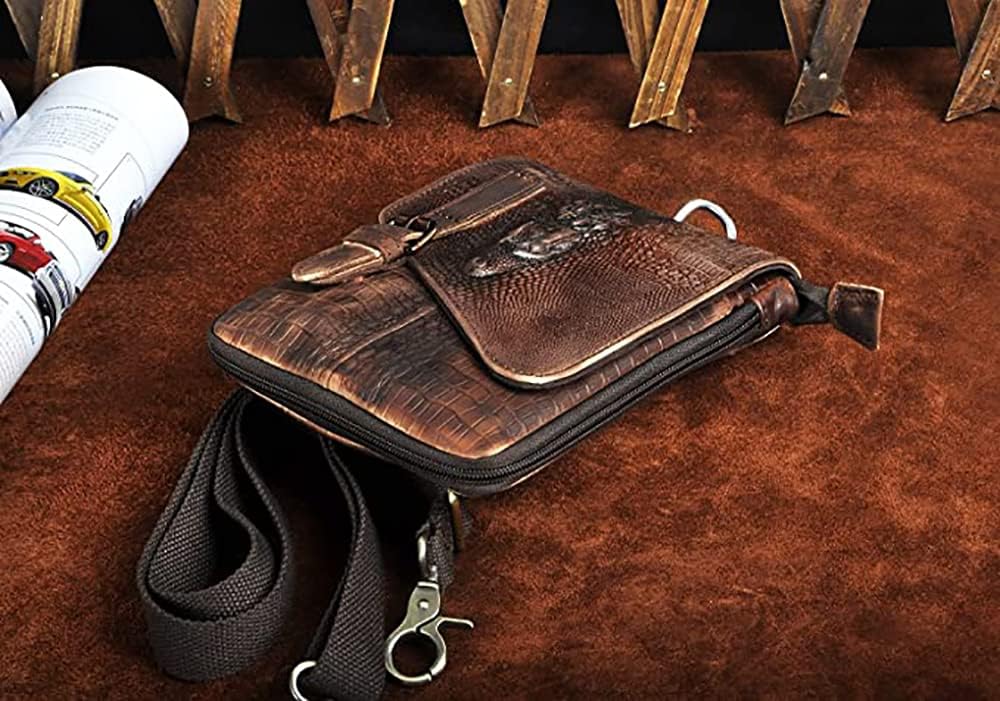 Genuine Leather Small Messenger Bag for Men, Shoulder Satchel with Phone Pouch & Waist Fanny Pack Strap