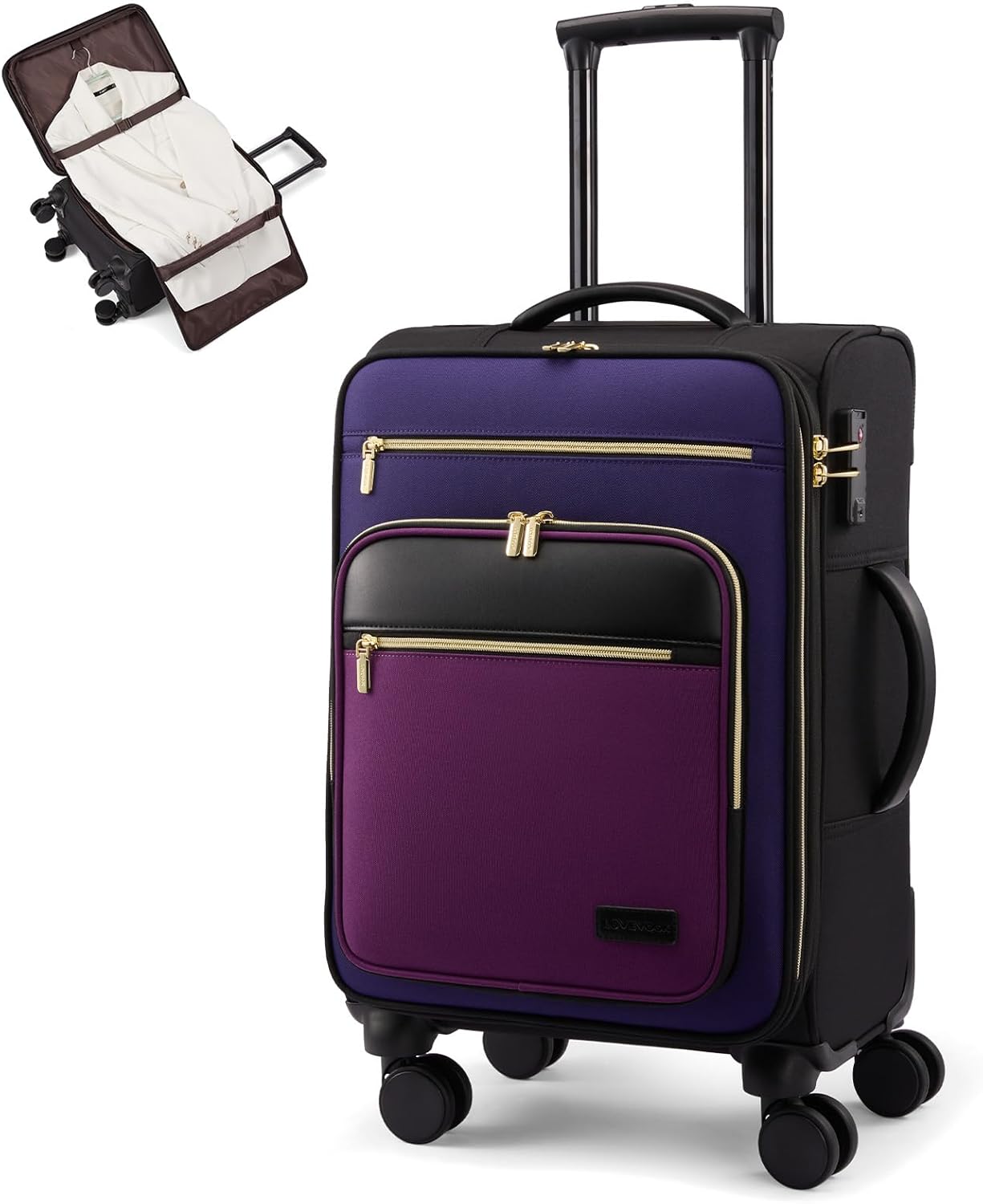 LOVEVOOK Carry on Suitcase 22x14x9 Airline Approved,20 inch Lightweight Waterproof Suitcases with 360° silent swivel wheels, TSA Lock and Compartment, travel Suitcase Black-violet-indigo-Purple