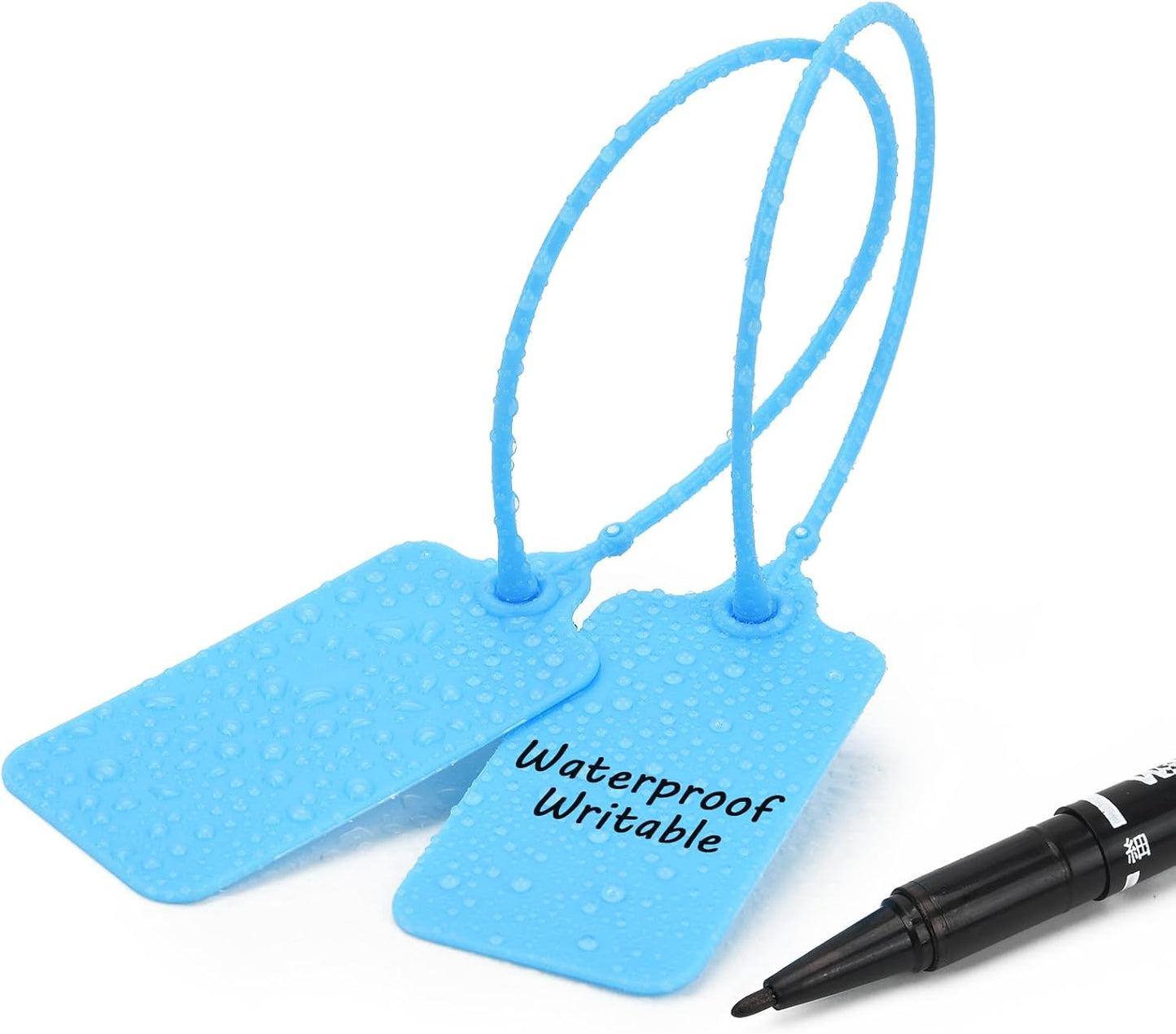50pcs Luggage Tags Plastic Seals Shipping Label Logistics Use Sign Tie, Sealing Storage Multi Purpose Name ID Tag with Marker for Backpack, Schoolbag, Car Key (Blue)