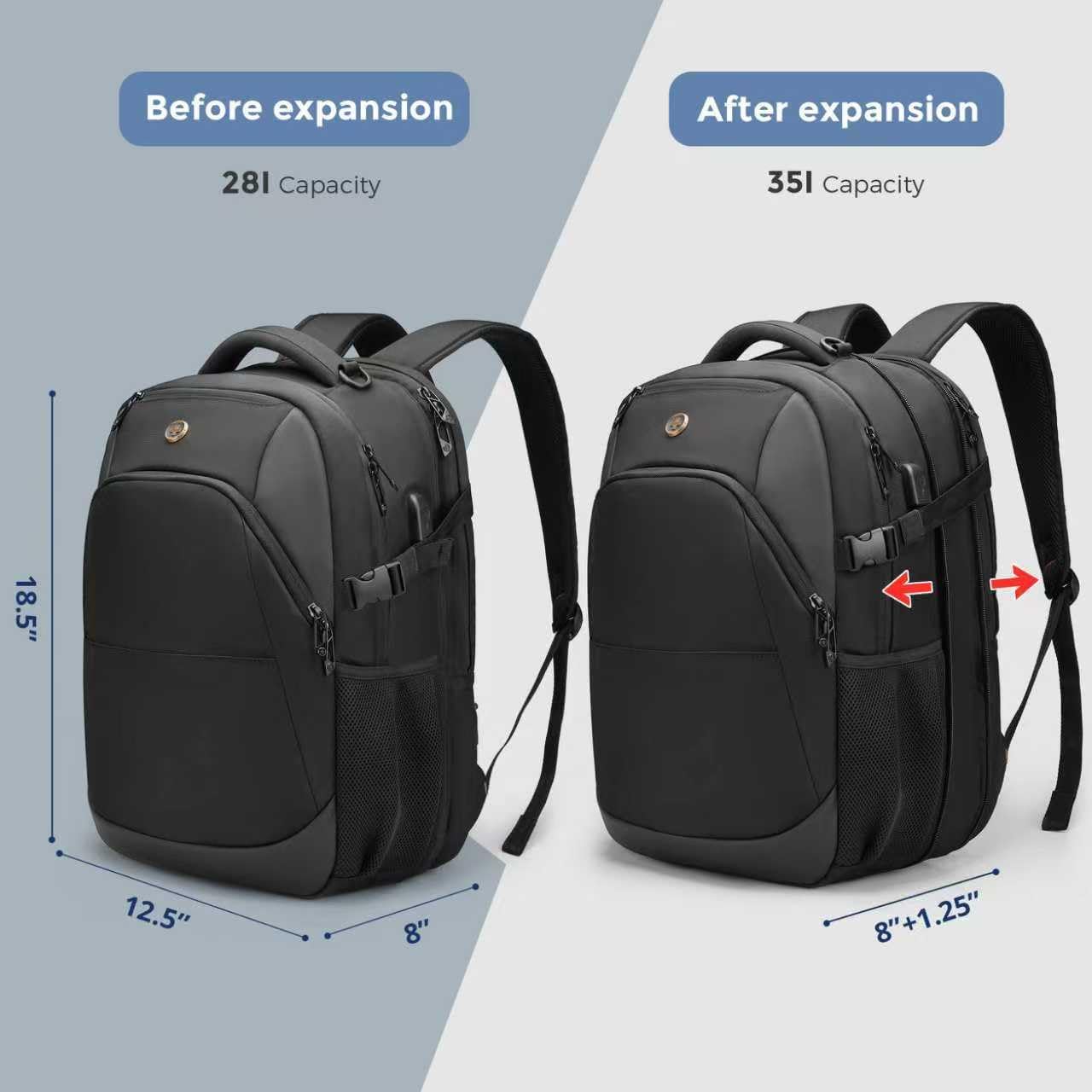 Swissdigital Design Travel Laptop Backpack, 35L Expandable Large College Laptops Backpack with USB