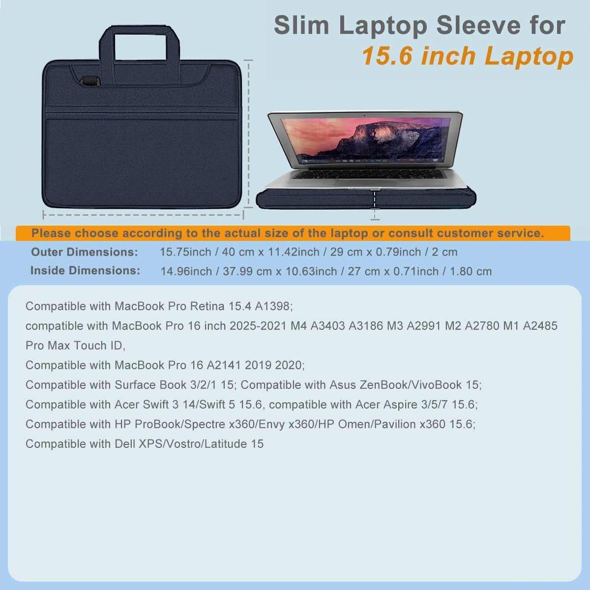Laptop Case 15.6 inch Shoulder Bag, Durable Shockproof Protective Computer Carrying Briefcase with Multi-Pockets and Strap Compatible with Most 15.6 inch Notebooks,Dark blue