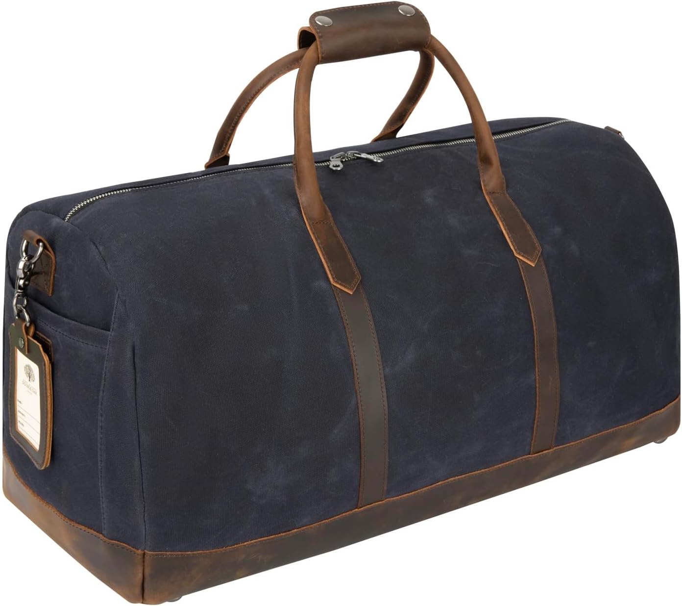 Waxed Canvas Weekender Duffle Bag, Vintage Style Travel Bag with Leather Trim, Army Green (Black)