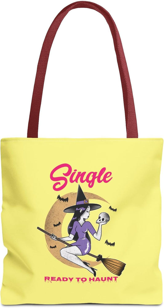 Single and Ready to Haunt Tote Bag, Halloween Tote for Singles, Witchy Accessories, Breakup Gift for Her, Fall Vibe Tote
